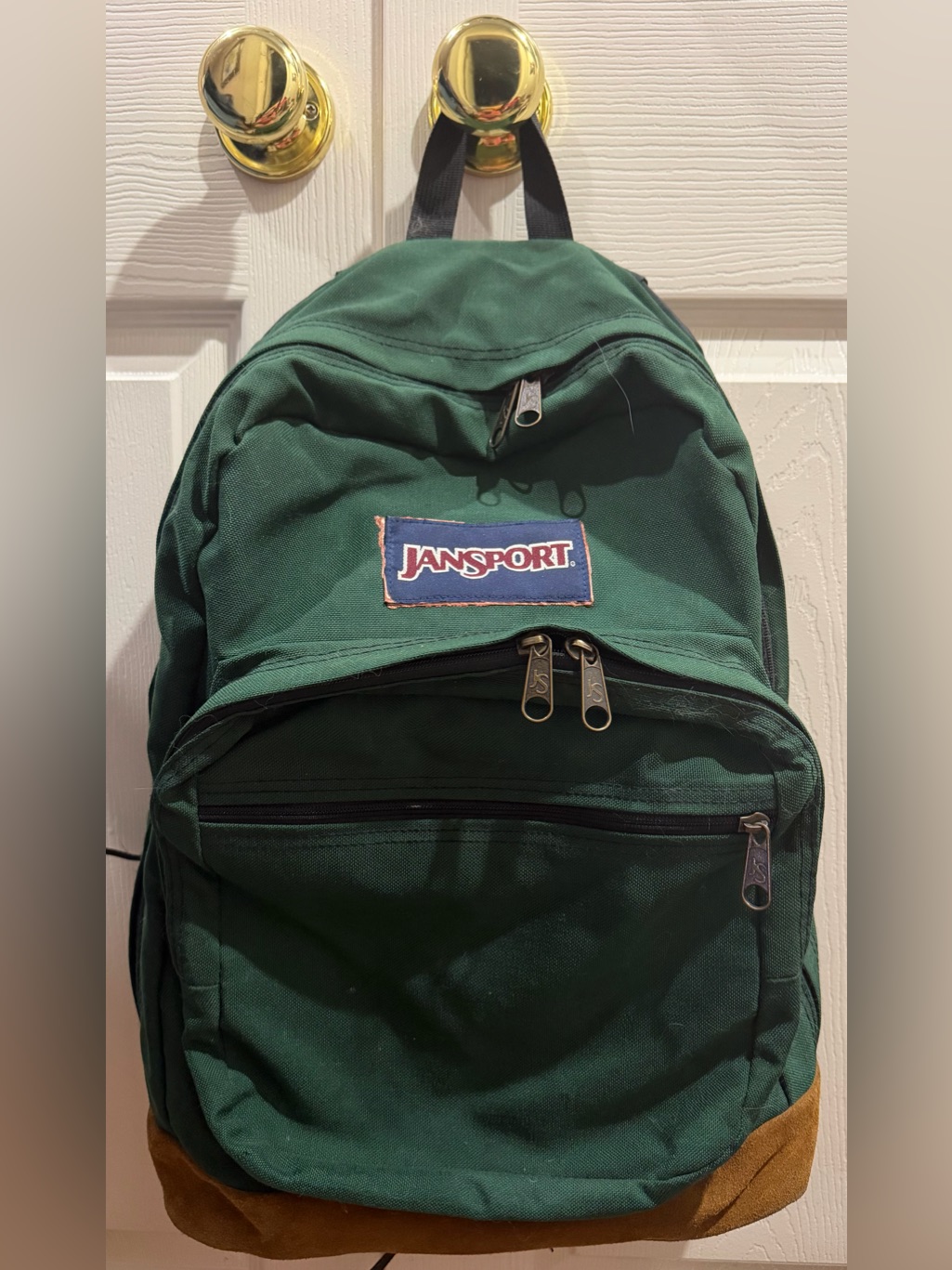 Vintage Jansport Green Backpack Made In Usa 90s Rare Day Bag Leather Camper